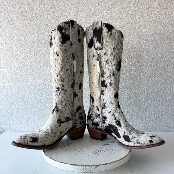 Lane Boots Womens Cowhide Cowboy Boots Tall Black Western Cow Skin Size 9.5 NEW - Picture 10 of 14